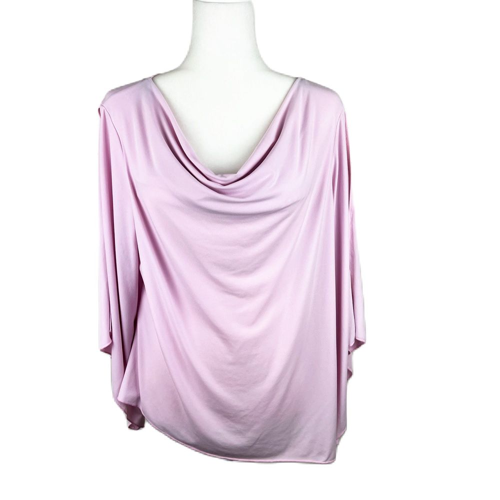 Comma Blouse Women 2X Pink Bell Slit Sleeve Stretch Asymmetric Hem Casual Top
